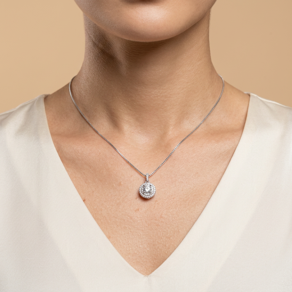 Elara Halo Pendant Necklace